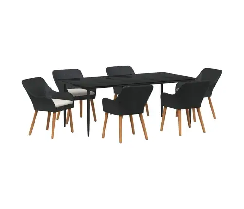 7 Gabalu Dārza Ēdamgalds Melnā Polirotangā Vidaxl