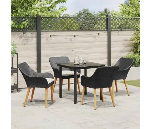 Sodo Valgomojo Komplektas Su Pagalve 5 Pcs Juoda Poliratanas