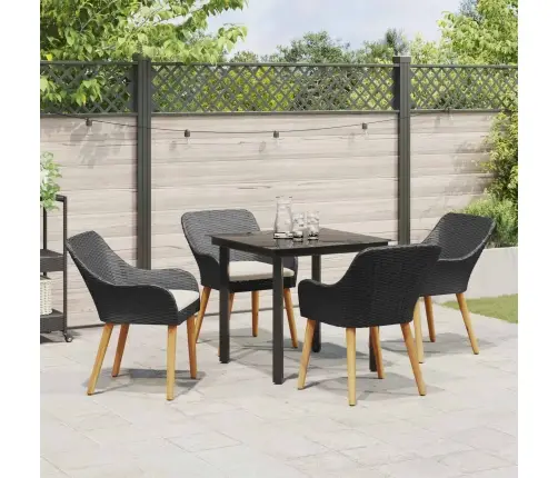 Sodo Valgomojo Komplektas Su Pagalve 5 Pcs Juoda Poliratanas