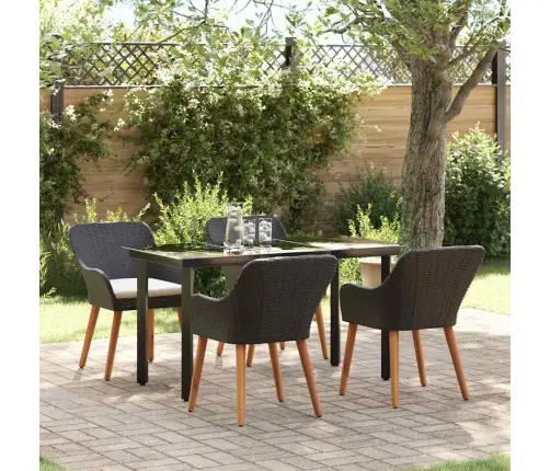 5 Daļu Dārza Ēdamgalds Melns Polietilēna Rotangpalma Vidaxl