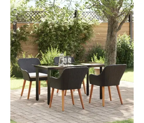 5 Daļu Dārza Ēdamgalds Melns Polietilēna Rotangpalma Vidaxl