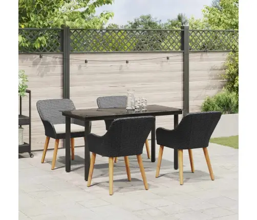 5 Daļu Dārza Ēdamgalds Melns Polietilēna Rotangpalma Vidaxl