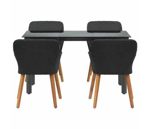 5 Daļu Dārza Ēdamgalds Melns Polietilēna Rotangpalma Vidaxl