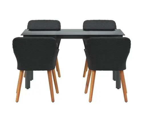 5 Daļu Dārza Ēdamgalds Melns Polietilēna Rotangpalma Vidaxl