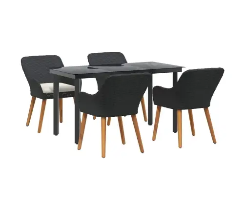 5 Daļu Dārza Ēdamgalds Melns Polietilēna Rotangpalma Vidaxl