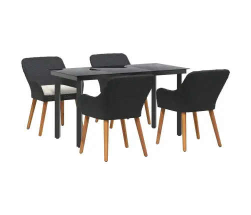 5 Daļu Dārza Ēdamgalds Melns Polietilēna Rotangpalma Vidaxl