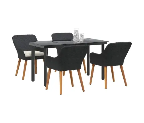 5 Daļu Dārza Ēdamgalds Melns Polietilēna Rotangpalma Vidaxl