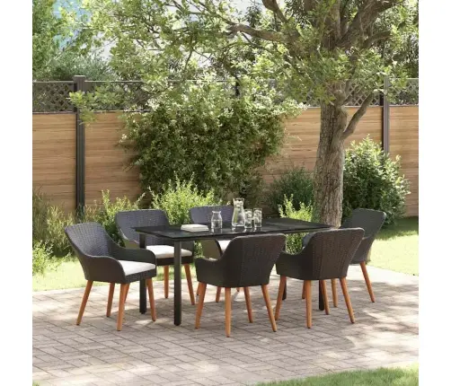 7 Daļu Dārza Ēdamgalds Melnā Poli Rotangpalma Vidaxl