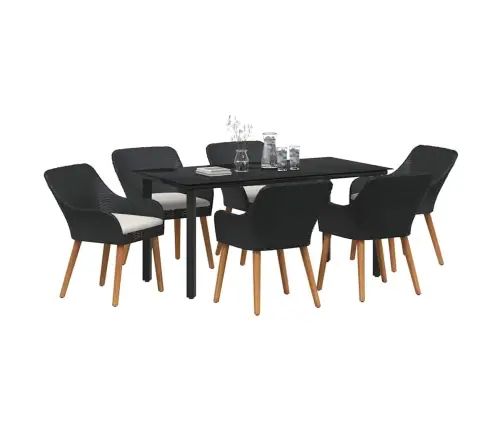 7 Daļu Dārza Ēdamgalds Melnā Poli Rotangpalma Vidaxl