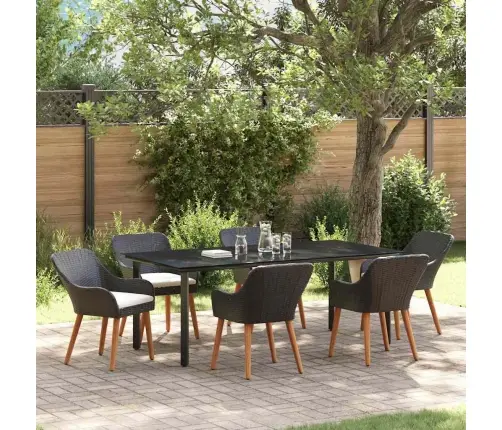 7 Daļu Dārza Galds, Melns Poli Ratan Vidaxl