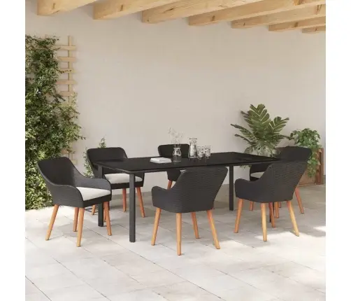 7 Daļu Dārza Galds, Melns Poli Ratan Vidaxl