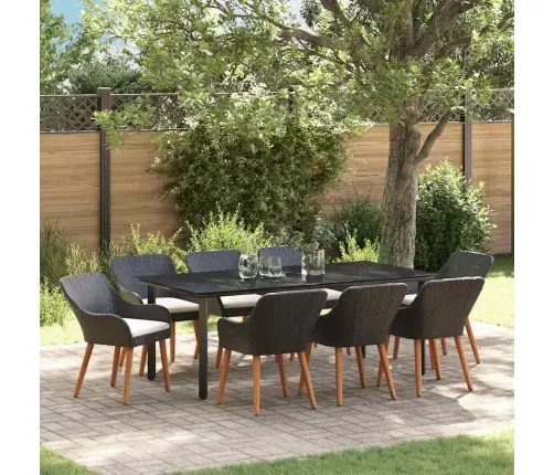 9 Daļu Dārza Ēdamgalds Melns Poliratan Vidaxl