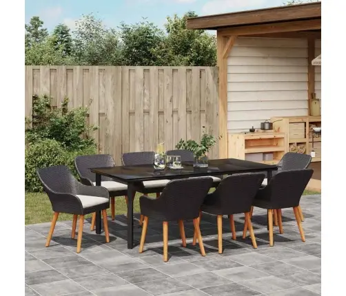 9 Daļu Dārza Ēdamgalds Melns Poliratan Vidaxl