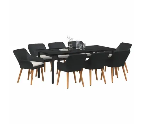 9 Daļu Dārza Ēdamgalds Melns Poliratan Vidaxl