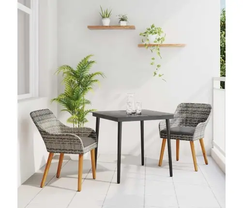 3-Daļīgs Dārza Ēdamgaldu Komplekts Pelēkā Poli Rotangpalma Vidaxl 3-Daļīgs Dārza Ēdamgaldu Komplekts Pelēkā Poli Rotangpalma Vidaxl