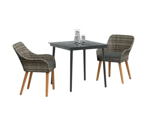 3-Daļīgs Dārza Ēdamgaldu Komplekts Pelēkā Poli Rotangpalma Vidaxl 3-Daļīgs Dārza Ēdamgaldu Komplekts Pelēkā Poli Rotangpalma Vidaxl