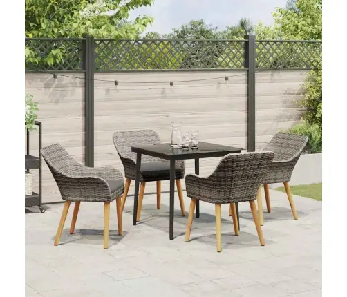 5 Gabalu Dārza Ēdamzāles Komplekts Pelēks Poli Rattan Vidaxl