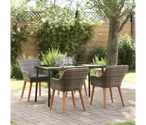 5 Daļu Dārza Ēdamgalds Pelēkā Polsterētā Rotangpalmas Vidaxl