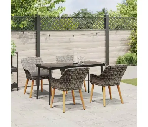 5 Daļu Dārza Ēdamgalds Pelēkā Polsterētā Rotangpalmas Vidaxl