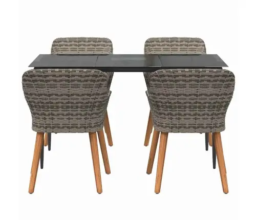 5 Daļu Dārza Ēdamgalds Pelēkā Polsterētā Rotangpalmas Vidaxl