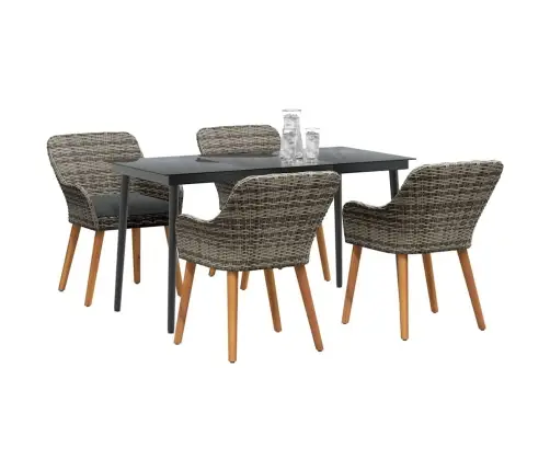 5 Daļu Dārza Ēdamgalds Pelēkā Polsterētā Rotangpalmas Vidaxl