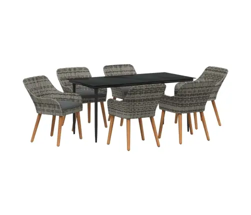 7 Daļu Dārza Ēdamstabu Komplekts Pelēkā Poliratanā Vidaxl