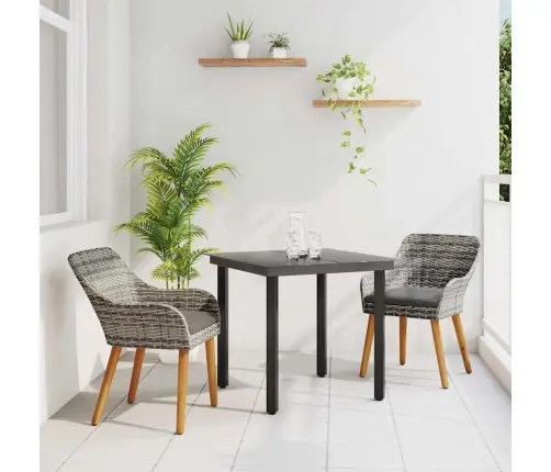 3 Gabalu Dārza Galds Pelēkā Poliratāna Vidaxl