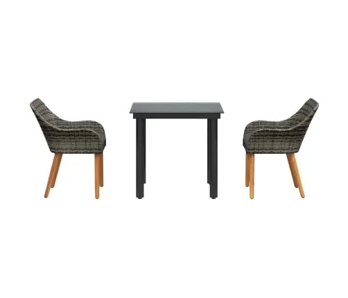 3 Gabalu Dārza Galds Pelēkā Poliratāna Vidaxl