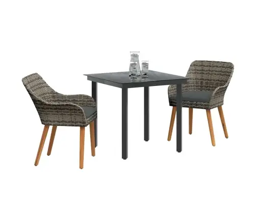 3 Gabalu Dārza Galds Pelēkā Poliratāna Vidaxl