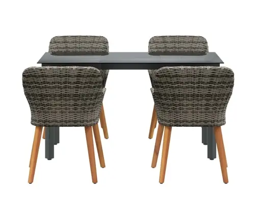 5 Gabalu Dārza Galds Pelēkā Rotangā Vidaxl