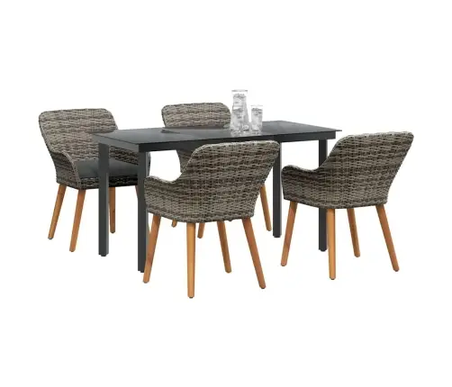 5 Gabalu Dārza Galds Pelēkā Rotangā Vidaxl