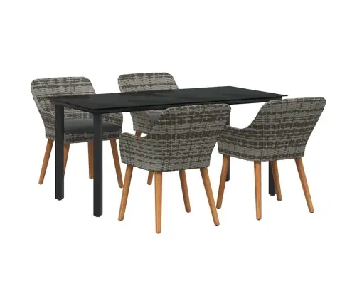 5 Daļu Dārza Ēdamgalds Pelēkajā Poliratanā Vidaxl