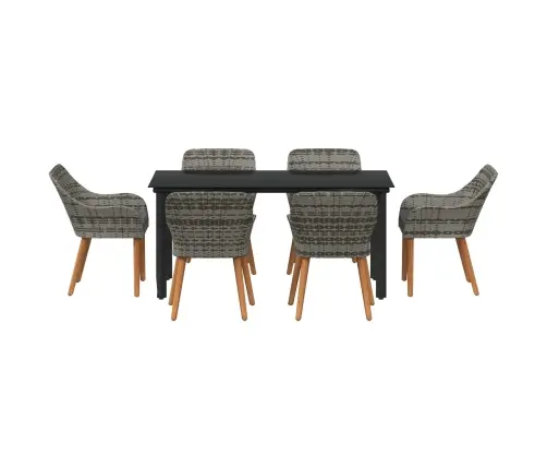 7 Daļu Dārza Ēdamgalds Pelēkā Poli Rotangpalma Vidaxl