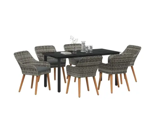 7 Daļu Dārza Ēdamgalds Pelēkā Poli Rotangpalma Vidaxl