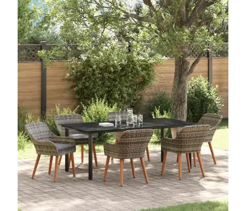 7 Daļu Dārza Ēdamgalds Pelēkā Poli Rotangpalma Vidaxl