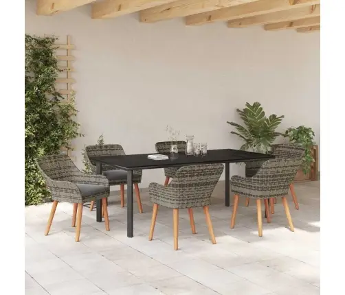 7 Daļu Dārza Ēdamgalds Pelēkā Poli Rotangpalma Vidaxl