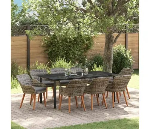 Sodo Valgomojo Komplektas Su Pagalve 9 Pcs Pilka Poliratanas