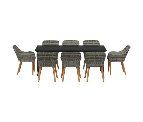 Sodo Valgomojo Komplektas Su Pagalve 9 Pcs Pilka Poliratanas