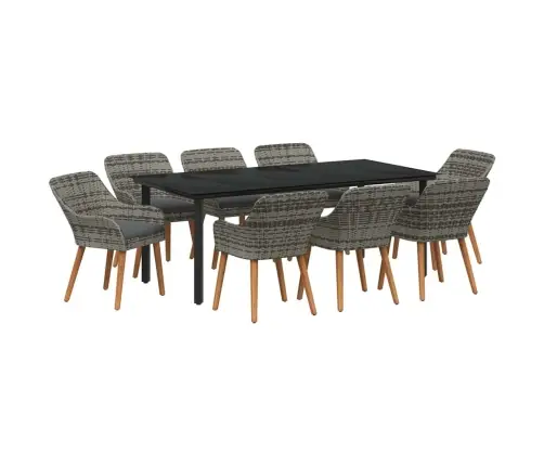 Sodo Valgomojo Komplektas Su Pagalve 9 Pcs Pilka Poliratanas