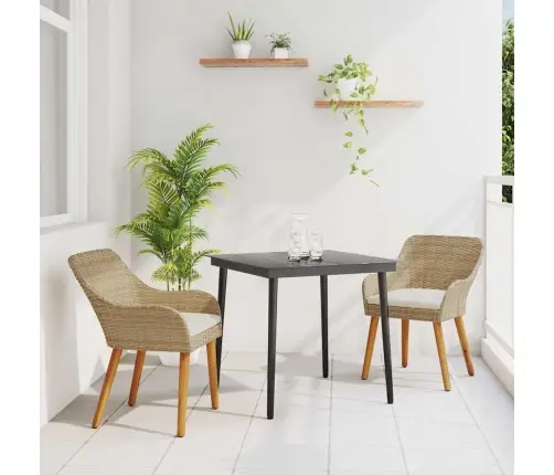 3 Daļu Dārza Ēdamistabas Komplekts Bēšs Poli Rotangpalma Vidaxl