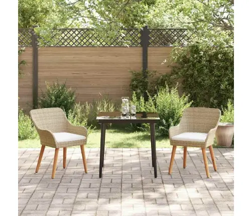 3 Daļu Dārza Ēdamistabas Komplekts Bēšs Poli Rotangpalma Vidaxl