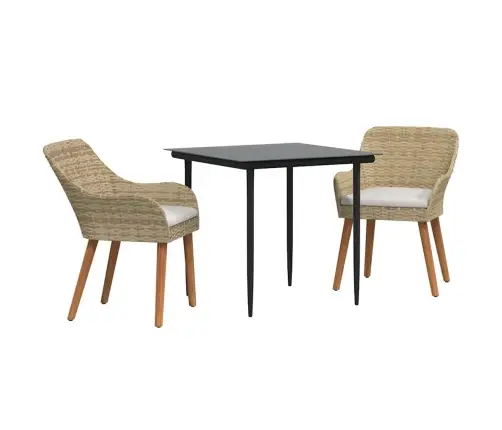 3 Daļu Dārza Ēdamistabas Komplekts Bēšs Poli Rotangpalma Vidaxl