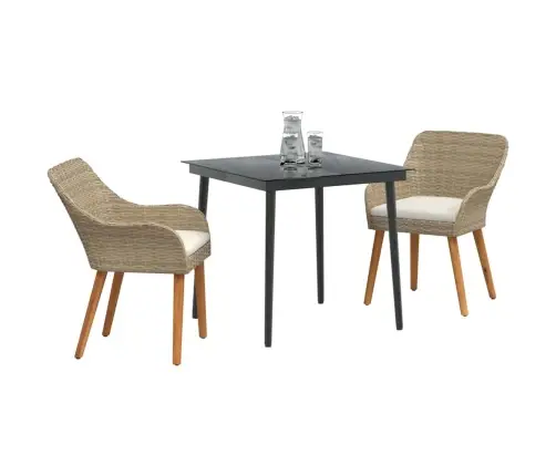 3 Daļu Dārza Ēdamistabas Komplekts Bēšs Poli Rotangpalma Vidaxl