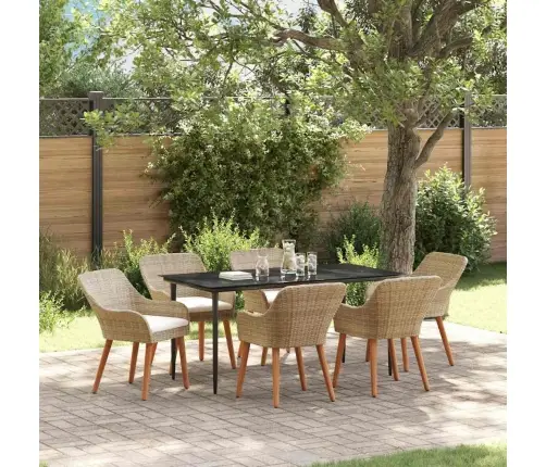 7 Daļu Dārza Ēdamgalda Komplekts Bēšā Polirotangā Vidaxl