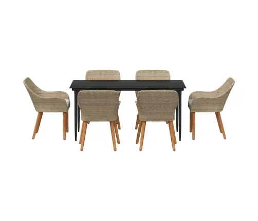 7 Daļu Dārza Ēdamgalda Komplekts Bēšā Polirotangā Vidaxl