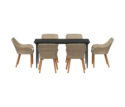 7 Daļu Dārza Ēdamgalda Komplekts Bēšā Polirotangā Vidaxl