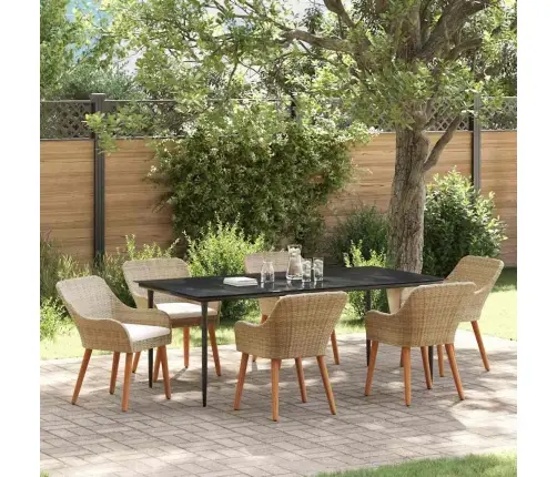 7 Daļu Dārza Ēdamistabas Komplekts Bēšā Poli Rattan Vidaxl