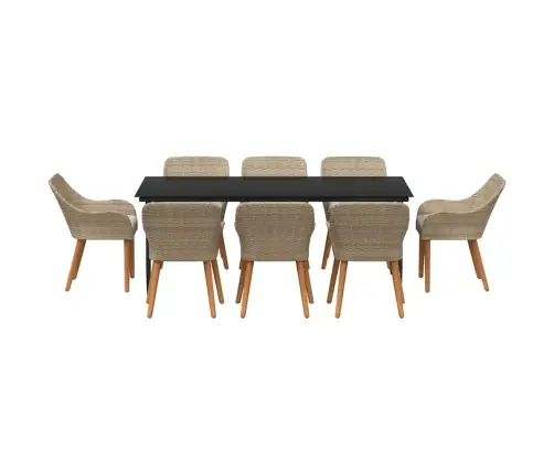 9 Daļu Dārza Ēdamgalds, Bēšs Rotangpalma Vidaxl