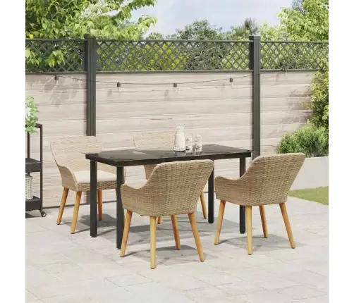 5 Daļu Dārza Ēdamgaldu Komplekts Bēša Polrotangpalma Vidaxl