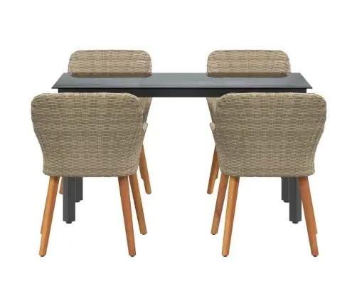 5 Daļu Dārza Ēdamgaldu Komplekts Bēša Polrotangpalma Vidaxl